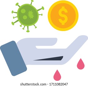coronavirus biological weapon concept,  High Cash Flow on white background, Bankruptcy and financial crisis Vector Color Icon design