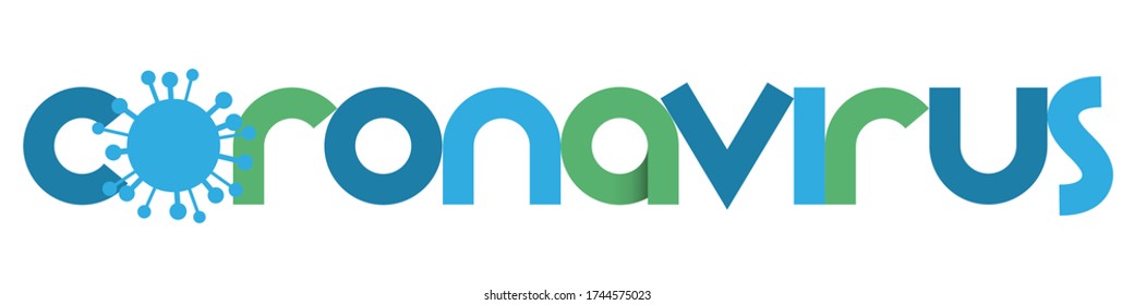 CORONAVIRUS blue and green vector geometric type banner with virus symbol