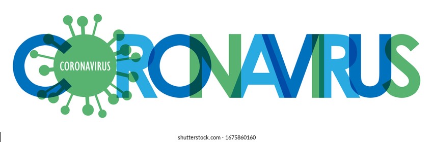 CORONAVIRUS blue and green vector typography banner with virus symbol