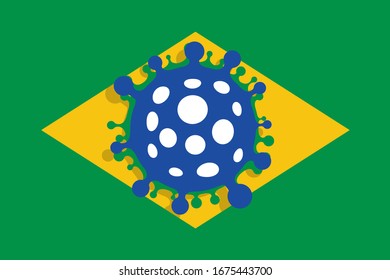Coronavirus Brazil Flag Icon Cell COVID 19 New Infection Influenza Dangerous China Vector Isolated