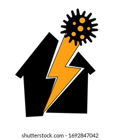 Coronavirus breaking a house as a metaphor for a pandemic related mortgage crisis, EPS 10 vector illustration