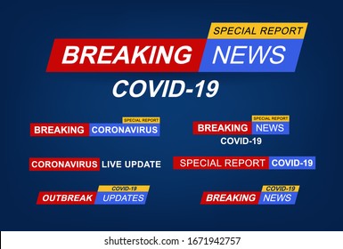 Coronavirus Breaking News Banner Template. Covid-19 TV News Bars Set Vector