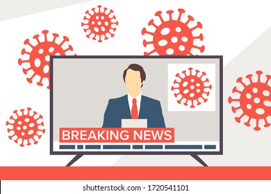 Coronavirus breaking news reader anchorman in television. COVID-19 news, media, journalism, press vector illustration. EPS 10.