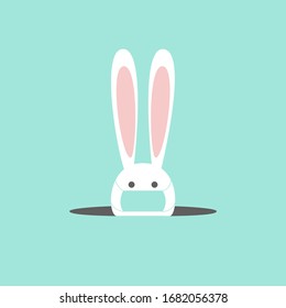 coronavirus bunny with medical mask. CORONAVIRUS EASTER RABBIT. Easter bunny with easter egg isolated on blue background.