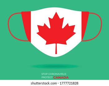 Coronavirus in CANADA. Graphic Vector of surgical mask with CANADIAN flag.