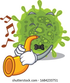 coronavirus cartoon character design playing a trumpet