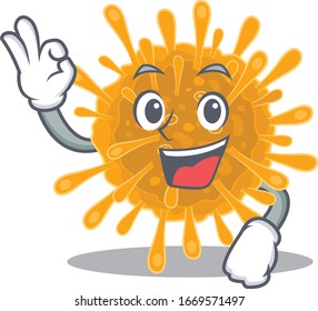 Coronavirus cartoon character design style making an Okay gesture