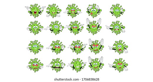 coronavirus cartoon characters design with expression. you can use for stickers, pins, mascot or patches