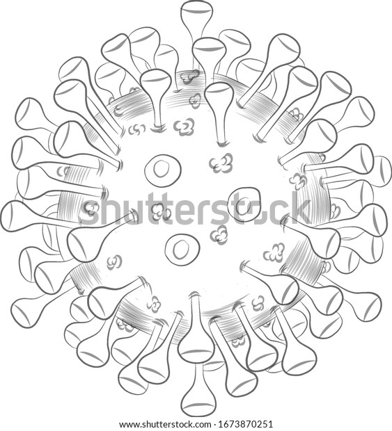 Coronavirus Cartoon Disease Black White Sketch Stock Vector