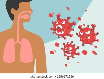 Coronavirus cartoon drawing (covid-19) in the lungs of people as a vector can be used for various designs.