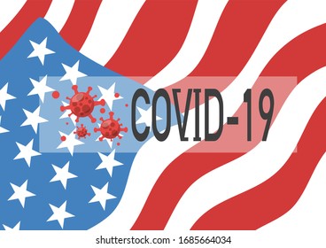 Coronavirus cartoon drawing (covid-19) on the American flag as a vector, can be used for various designs.