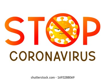 Coronavirus Cartoon böse Figur mit Stoppschild einzeln auf weißem Hintergrund