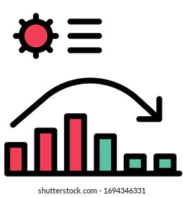 Coronavirus case charts vector illustration, filled design icon