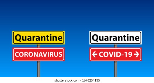 Coronavirus - señalización de carretera de precaución. Detenga la propagación del virus. Advertencia sobre el brote de Coronavirus. Peligro COVID-19 y brote de enfermedades de riesgo para la salud pública. Pandemia. Ilustración vectorial.