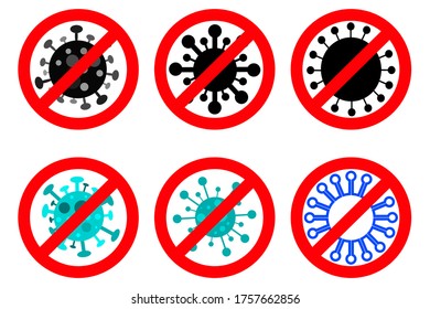 coronavirus caution Sign. Stop coronavirus outbreak. Coronavirus danger and public health risk disease and flu outbreak. Coronavirus Pandemic medical concept with dangerous cells. Vector illustration