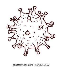 Coronavirus cell. China pathogen respiratory coronavirus in a world. Dangerous chinese nCoV coronavirus on white background isolated. Stock Vector Illustration. Hand drawn.