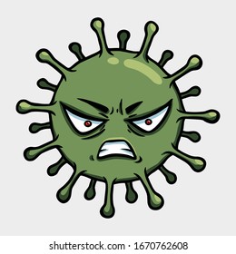 Coronavirus cell evil character, 2019-nCoV pandemic vector illustration. green isolated over white. No infection stop dangerous virus concept.