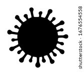Coronavirus cell icon, 2019-nCoV pandemic vector illustration, black silhouette isolated over white. No infection stop dangerous virus concept.