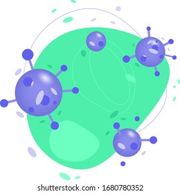 Coronavirus cell infection.  Vector illustration of pandemic COVID-2019 virus.