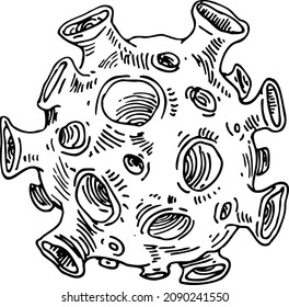 Esbozo de células Coronavirus dibujo de la mano del vector