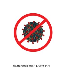 Celda Coronavirus con signo de detención, aislada en fondo blanco, ilustración vectorial