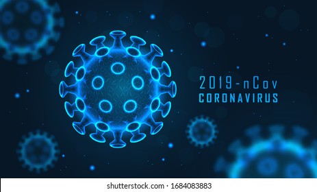 Coronavirus Cell Structure On Blue Background With Sample Text. Vector Illustration