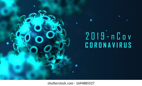 Coronavirus cell structure on blue background with sample text. Vector illustration
