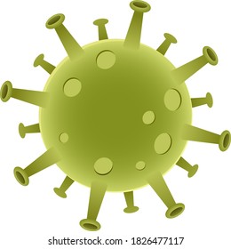 Coronavirus Cell. Virus COVID in spherical shape with long antennas. Abstract Illustration in green tints on white background