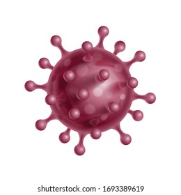 Coronavirus Cells or Bacteria Molecule. Virus COVID-19 Cell in Spherical Shape with Long Antennas. Abstract Illustration in Magenta Tints on White Background