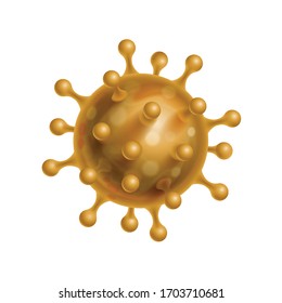 Coronavirus Cells or Bacteria Molecule. Virus COVID-19 Cell in Spherical Shape with Long Antennas. Abstract Illustration in Yellow-Orange Tints on White Background