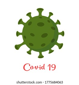 Coronavirus Cells or Bacteria Molecule. Virus COVID-19 Cell in Spherical Shape with Long Antennas. Vector flat Illustration on white background