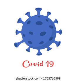 Coronavirus Cells or Bacteria Molecule. Virus COVID-19 Cell in Spherical Shape with Long Antennas. Vector flat Illustration on white background