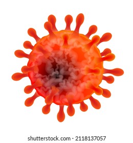 Coronavirus Cells or Bacteria Molecule. Virus COVID-19 Cell in Spherical Shape with Long Antennas. Abstract Red Illustration isolated on White Background