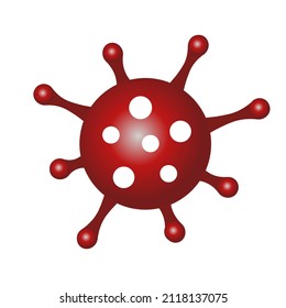 Coronavirus Cells or Bacteria Molecule. Virus COVID-19 Cell in Spherical Shape with Long Antennas. Abstract Red Illustration isolated on White Background