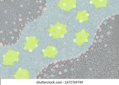 Células coronavirus dentro del cuerpo humano. Vista microscópica abstracta del virus que fluye en el organismo vivo. Ilustración vectorial.
