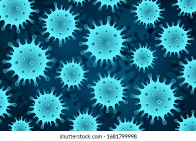 Coronavirus cells on a blue background.