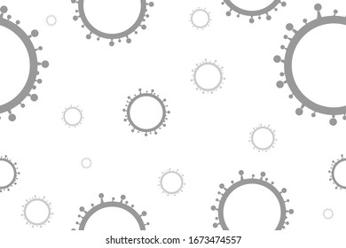 Coronavirus cells on a white background. 2019-nCoV Coronavirus Bacteria. COVID-19. Symbolic image of a viral epidemic. Seamless pattern. Flat illustration.