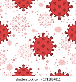 Coronavirus cells seamless pattern background, covid-19 pandemic. Vector illustration