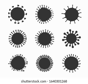 Coronavirus cells silhouettes set isolated on a white background, 2019-nCoV China pathogen respiratory coronavirus, SARS pandemic risk alert, vector illustration