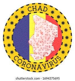 Coronavirus in Chad sign. Round badge with shape of Chad. Yellow country lockdown emblem with title and virus signs. Vector illustration.