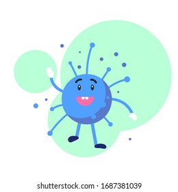 Coronavirus character. Friendly smiling Covid-19 virus personage with hands and legs.