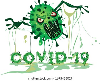 Coronavirus Character Logo With Typography Made With The Character Style Covid-19 Covid19 Monster Virus 