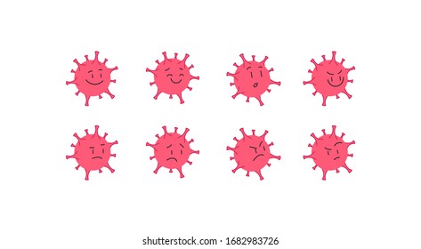 Coronavirus character. Set of eight poses and emotions