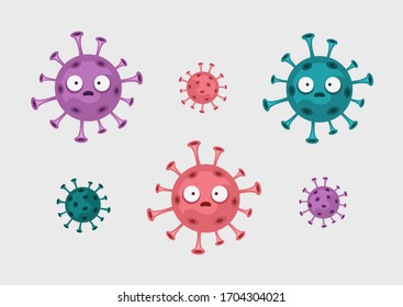 Personajes de Coronavirus con caras. Ilustración del vector