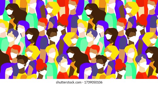 Coronavirus in China. Different people wearing medical face mask.Worldwide quarantine concept.Colourful female character. Hand drawn vector men an women standing.Trendy web and app illustration vector