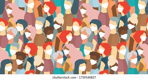 Coronavirus in China. Different people wearing medical face mask.Worldwide quarantine concept.Colourful female character. Hand drawn vector men an women standing.Trendy web and app illustration vector