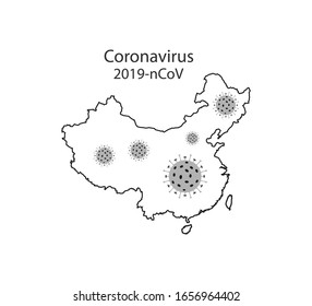 Coronavirus, China map. Outline. Vector illustration, flat design.