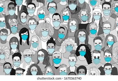 Coronavirus in China. New coronavirus (2019-2020 nKoV), people in a white medical mask. Quarantine coronavirus concept vector illustration. Seamless pattern