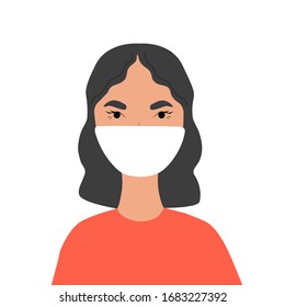Coronavirus in China. A new coronavirus (2019-nCoV), a Chinese woman wearing a face mask. Concept of coronavirus quarantine vector illustration.