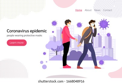 Coronavirus in China. New Wuhan coronavirus 2019-nCoV. Group people with kid wearing protective face masks, protection against chinese virus coronavirus epidemic landing page vector illustration